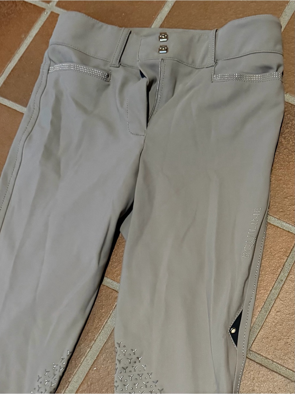 Equiline Gray/Beige Riding Breeches with Crystal Trim Size 24